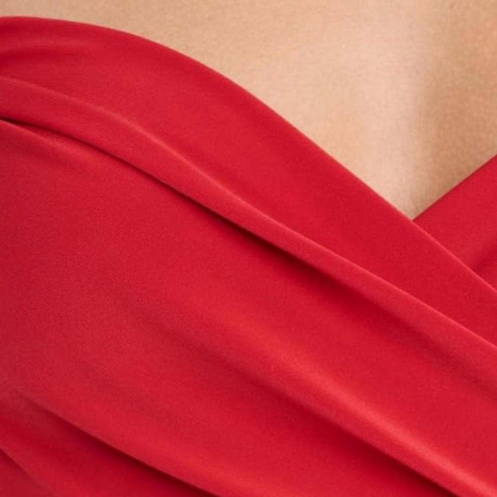 NWT Norma Kamali Red Asymmetrical Bodycon Dress w/ Slit & Ruching - Tiger Red-XS - Picture 5 of 8